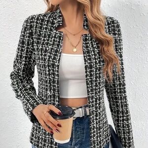 Tweed Long Sleeve Blazer Open Front 12